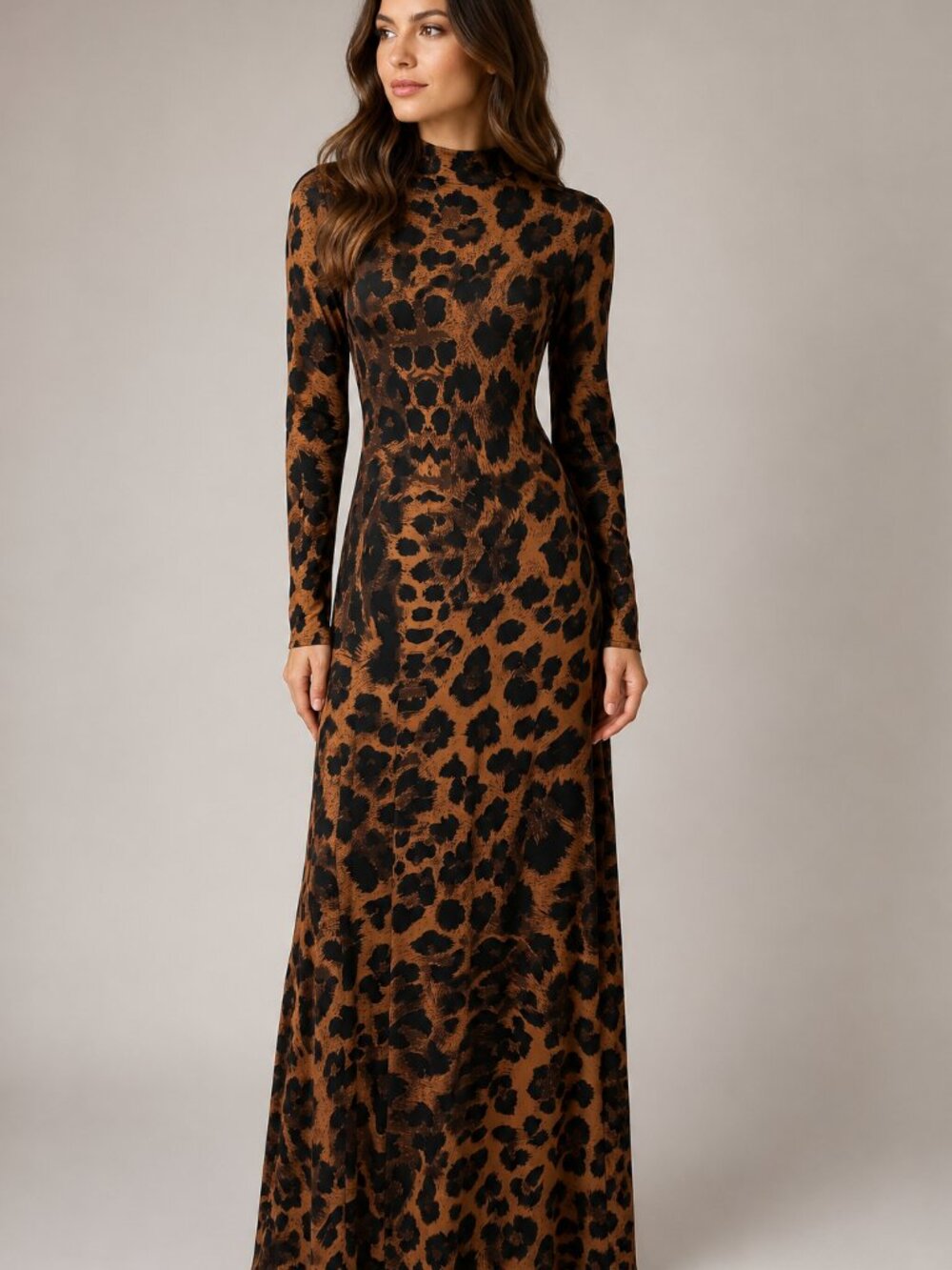 Naked Wardrobe Leopard Print Long Sleeve Maxi Dress M